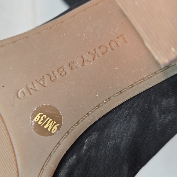 Lucky Brand Women Organza Black Suede Open Toe Mules Heels Sz 9M - Picture 11 of 13